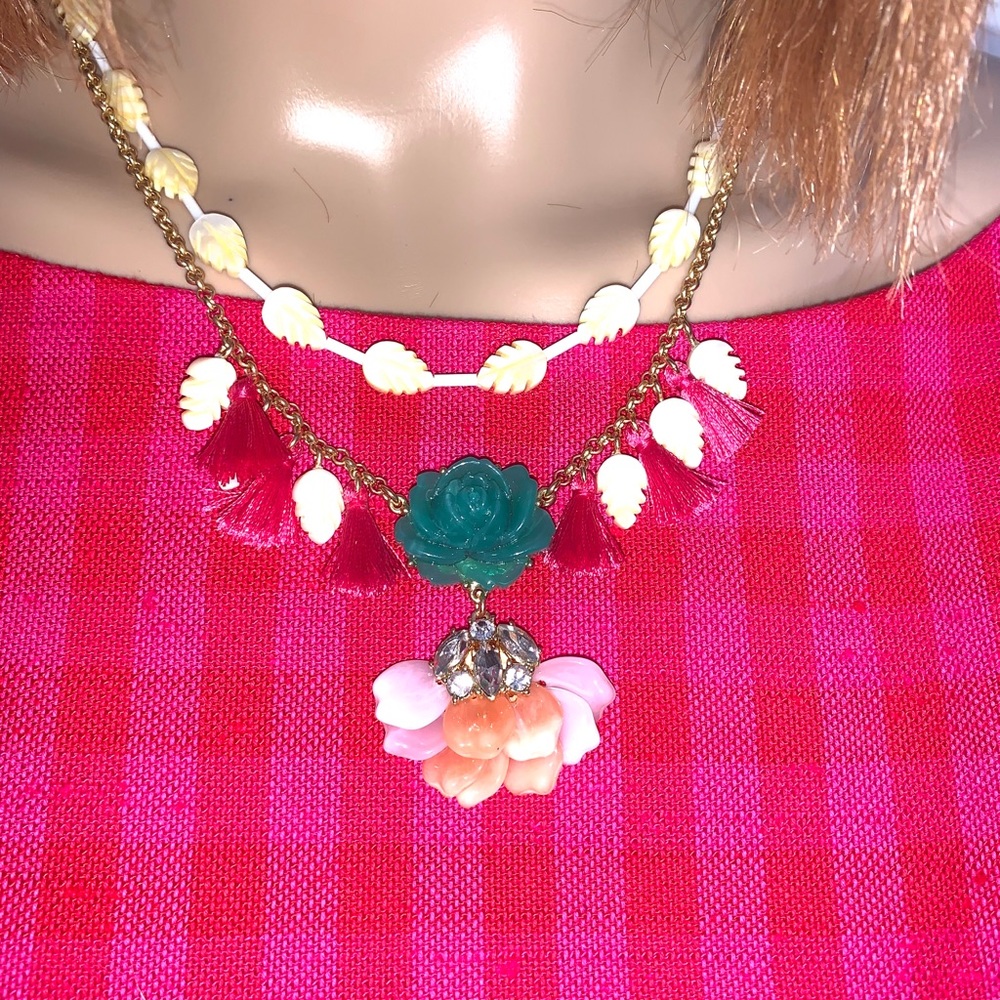 J.Crew Jungle flora layered tassel necklace